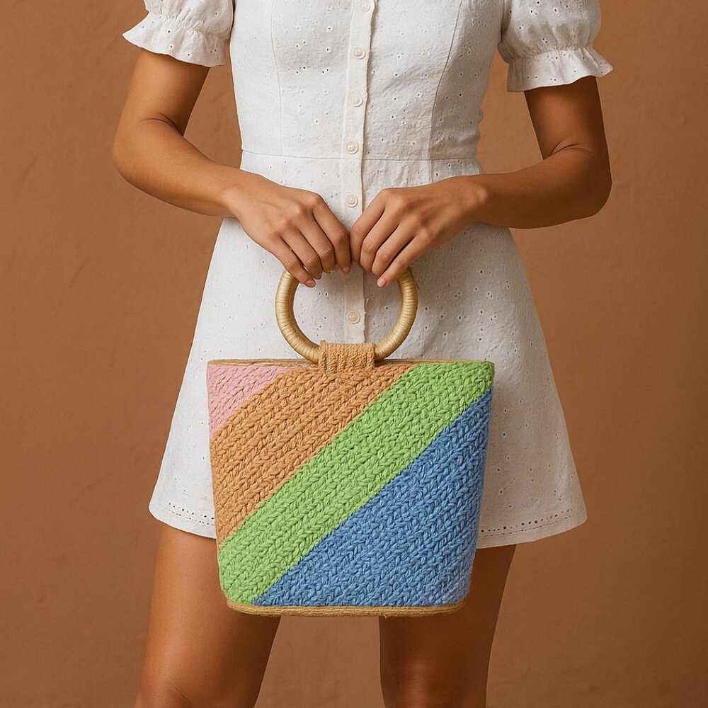 🆂🅰🅻🅴 A449 •  Rainbow Paper Straw Tote Bag - Picture 4 of 6